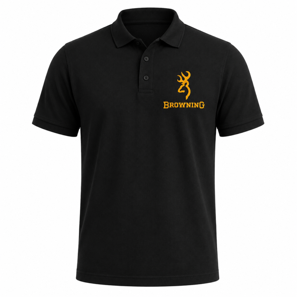 Mini Browning Baskılı - Polo Yaka Tişört Siyah